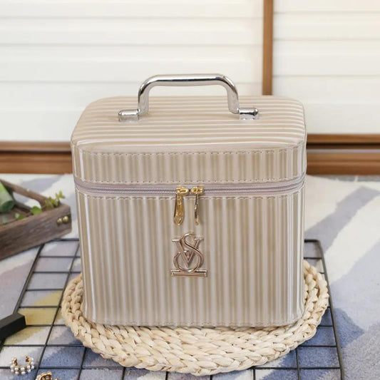 Striped Large-capacity Cosmetic Bag Girl Heart Portable Simple Cosmetic Multi-layer Storage Box Portable