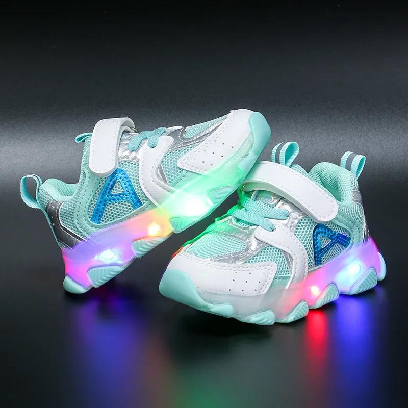 Kids Toddler Shoes Led Glowing Sneakers with Light Children Running Shoes Hook Loop Fashion Luminous Sport Shoes for Girls Boys