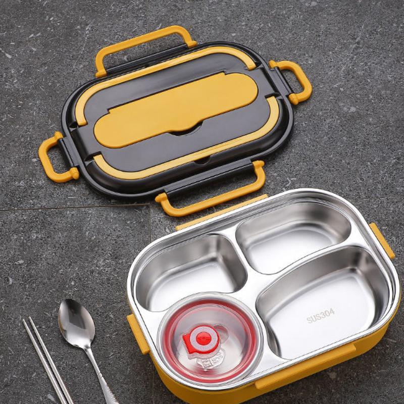 304 Stainless Steel Student Office Worker with Lid Multi-grid Canteen Fast Food Plate Large-capacity Bento Box Insulated Lunch Box