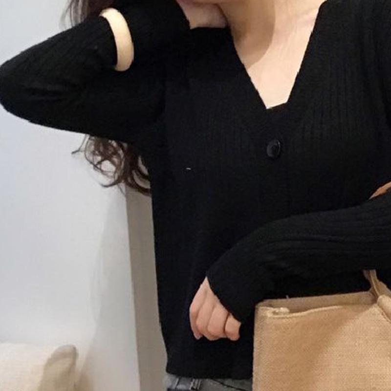 Core-spun Yarn Student Autumn Cardigan Sweater Women Knit Sweater Loose Button Coat Wild Vertical Stripes Long Sleeves