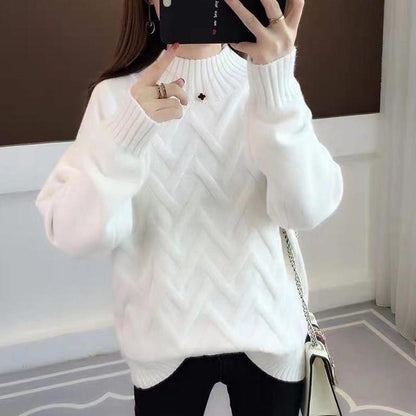 Cold-proof Solid Color Turtleneck Sweater Female Autumn Large Size Warm Sweater Thickening