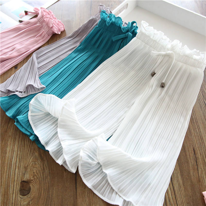 Children's Pants Summer Girls Casual Wide Leg Pants Lace Chiffon Waist Baby Anti-mosquito Casual Pants Ruffles Air-conditioning Pants