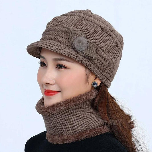 Women's Winter One-piece Hat Cycling Windproof Warm Hat Bib Integrated Plus Velvet Thick Knitted Woolen Hat