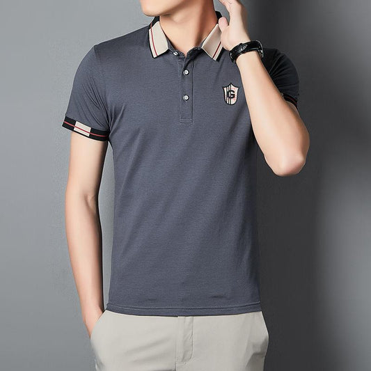 Summer Short-sleeved Polo Shirt Men's Lapel T-shirt Slim Trend Young and Middle-aged Short-sleeved Tops