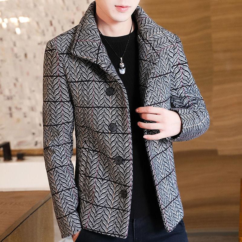 Woolen Jacket Men's Autumn and Winter Lapel Woolen Jacket Youth Handsome Fashion Personality Woolen Jacket