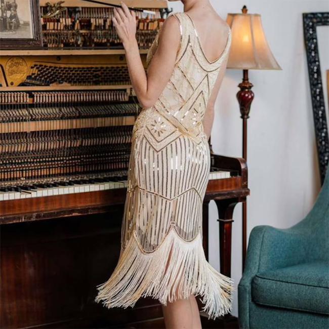 Plus Size 4XL Women's 1920s Vintage Sequin Full Fringed Deco Inspired Flapper Dress Roaring 20s Great Gatsby Dress