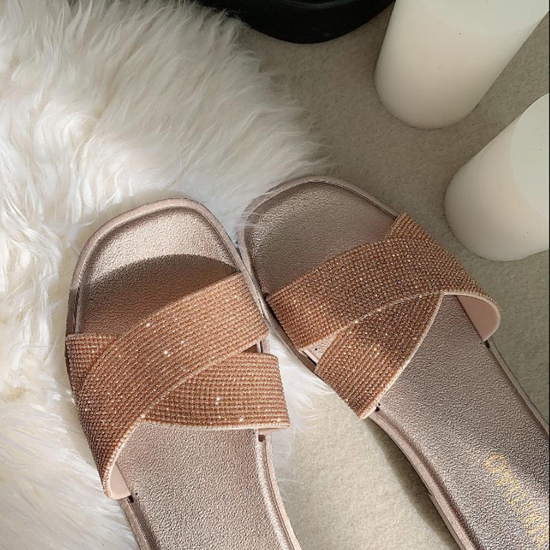 Sequined Women Sandals Slide for Women Home Shoes Summer Flat Women Slippers Fashion Women Shoes Glitter Women Footwear Plus Size One Size Smaller