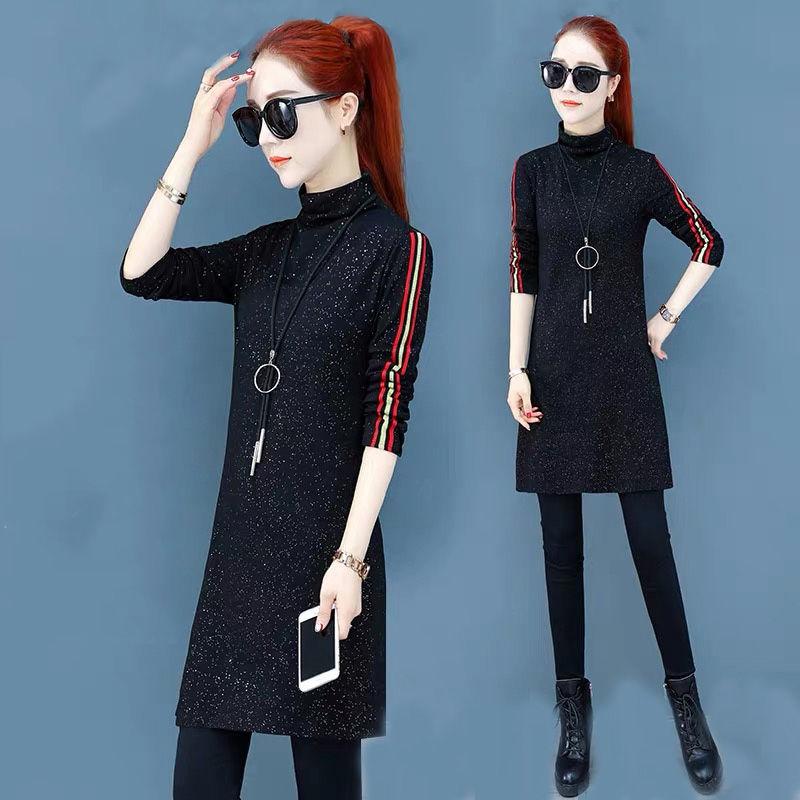 Thin Section with T-shirt Autumn and Winter Half High Neck Sweater Mid-length Black Bottoming Shirt