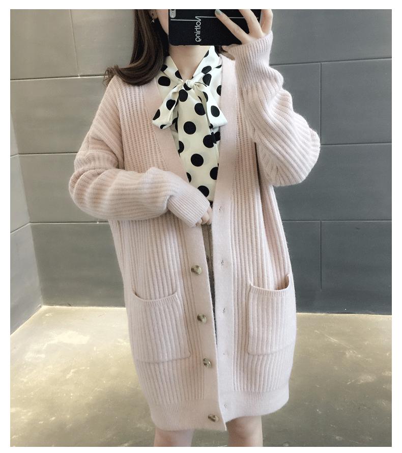 Sweater Coat Women's Autumn and Winter Loose-Fit Mid-length Outdoor Knitted Cardigan