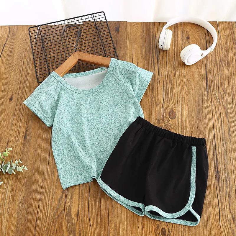 Children's Quick-drying Suit Two-piece Suit Boys and Girls Baby Summer Casual Sportswear Shorts Short-sleeved T-shirt Ice Silk