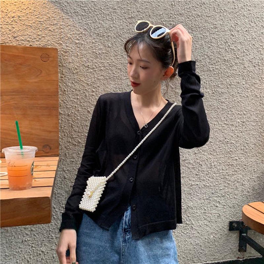 Thin Air-conditioning Shirt Summer Korean Version of Sunscreen Shirt Long Sleeve V-neck Knitted Cardigan Blouse