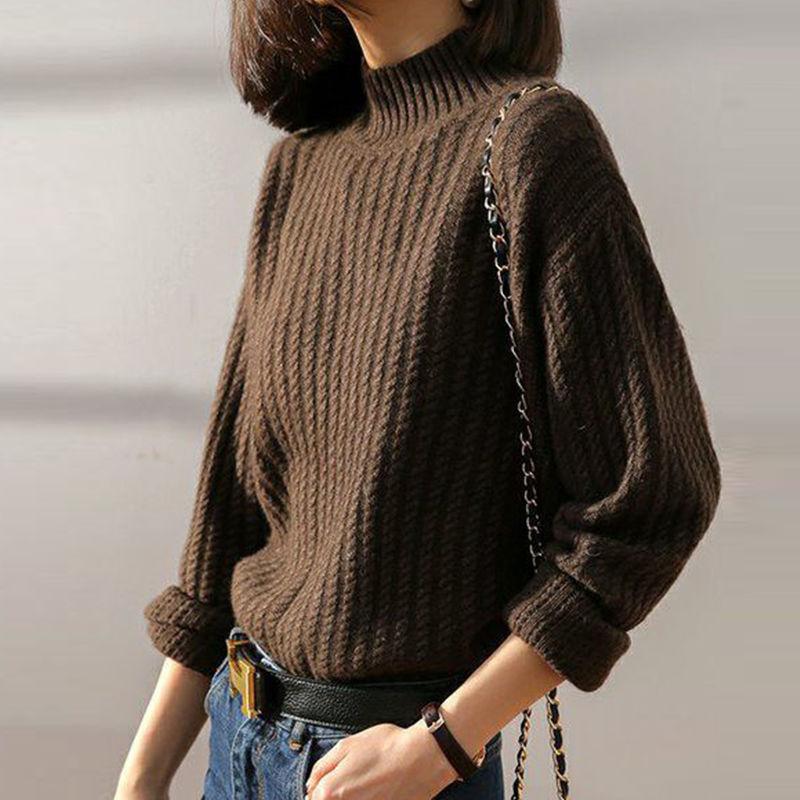 Fall/winter Women's Sweater Women's Half-high Neck Thick Pullover Knit Bottoming Shirt Loose Casual Long-sleeved Top Women