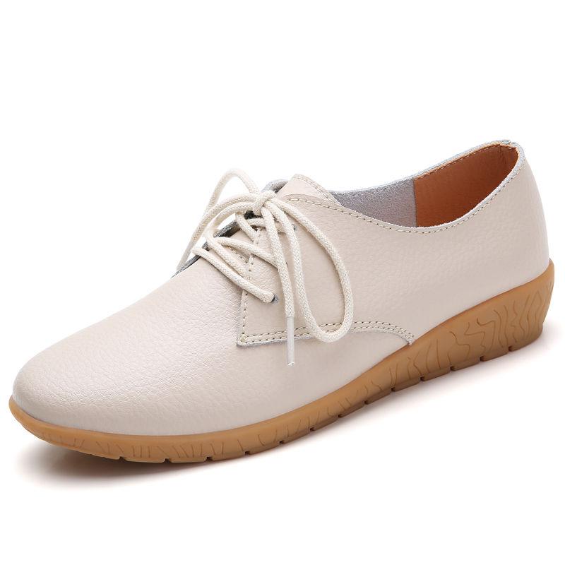 Flat Bottom White Shoes with Round Toe Non-slip All-match Women's Shoes Soft Soles Faux Leather White Shoes Light and All-match