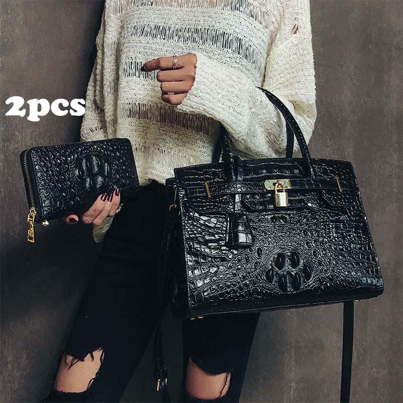 Crocodile Leather Handbag Women Fashion Large Capacity Shoulder Bag Platinum Bag