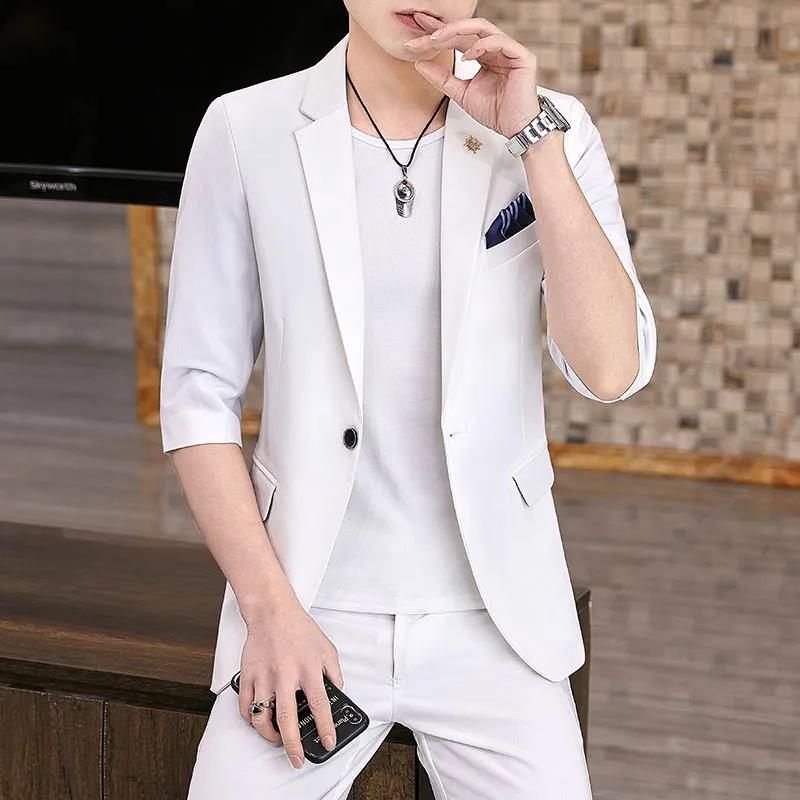 Summer Suits Three-quarter Sleeves Young Men Self-cultivation Handsome Men's Small Suits Trendy Short-sleeved Jackets Men