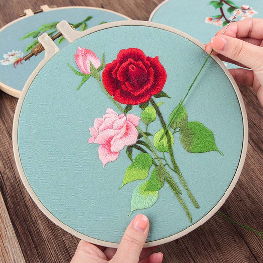 Home Decor Beginner Cross Stitch Kit Ribbon Painted Embroidery Hoop DIY Embroidery Flower Manual Needlework