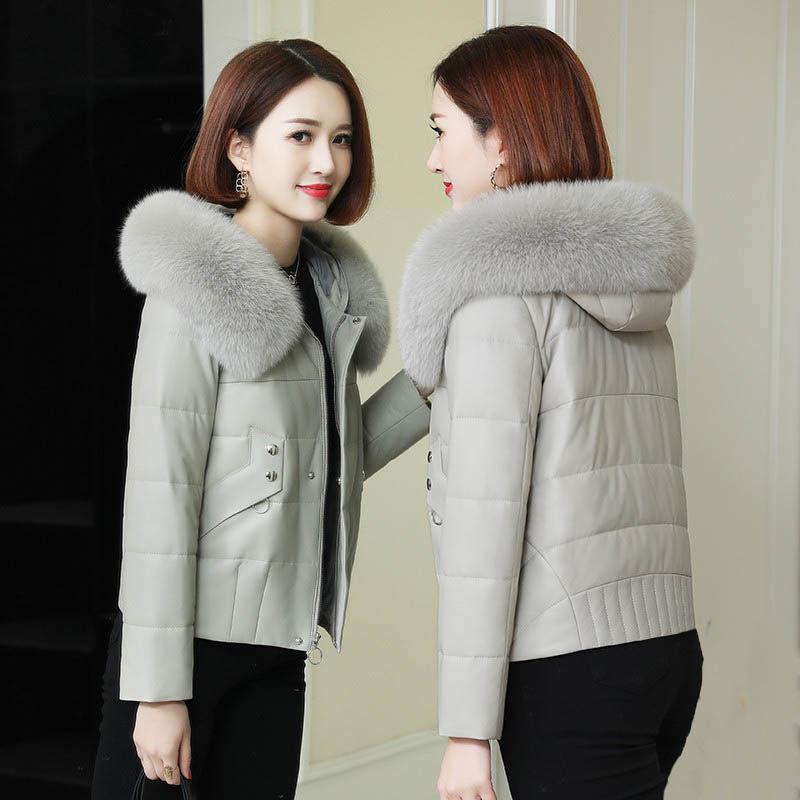 Feather Down Cotton Jacket Imitation Sheep Skin Small Leather Women Short Loose Fashion Trend Warm High Waist Jacket