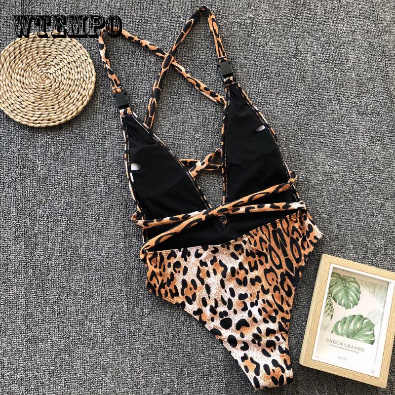 One Piece Swimsuit Women Sexy Leopard Print Bandage Backless Siamese swimsuit Swimwear Beachwear