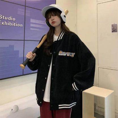 Corduroy Jacket Women's Spring and Autumn Baseball Uniform Korean Version All-match Trend Loose Sports Jacket Top