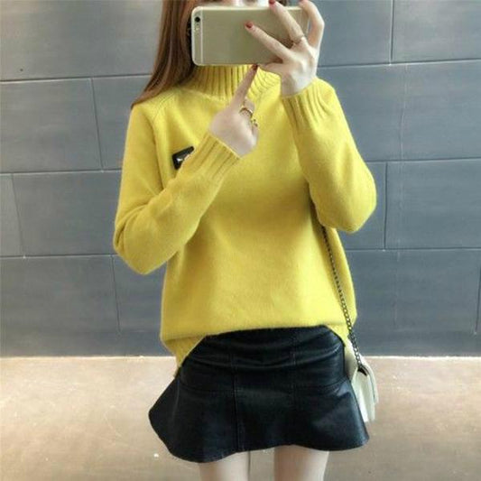 Woman Medium Long Section High Collar Sweater Winter Warm Knitting Sweaters Large Size Sweater