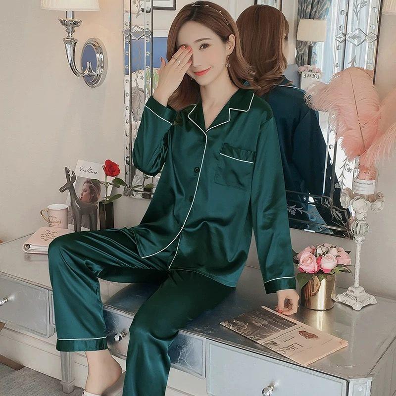 Ice Silk Long-sleeved Thin Women's Pajamas Sexy Korean Style Cute Spring and Summer Plus Size Two-piece Suit