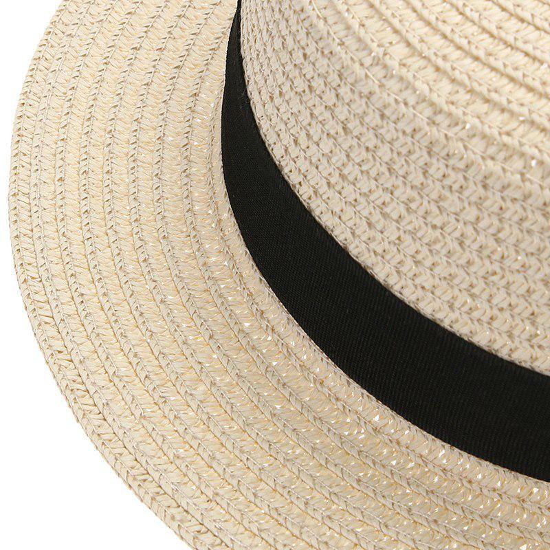 Lady Boater sun caps Ribbon Round Flat Top Straw beach hat Panama Hat summer hats for women straw