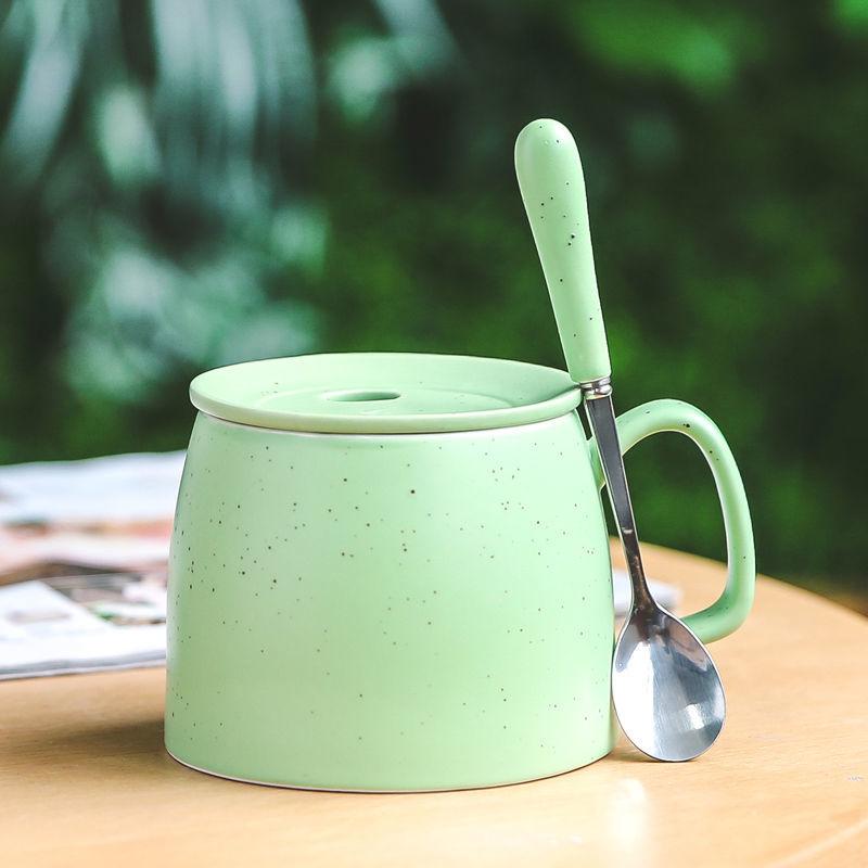 Large Capacity Mug with Lid and Spoon Breakfast Cup Men's and Women's Ceramic Cup Home Korean Student Coffee Milk Cup