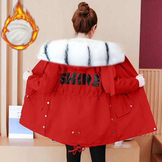 Winter School Overcoming Padded Coat Women's Mid-length Padded Coat Rabbit Fur Thickened College Style Jacket Parka Coat