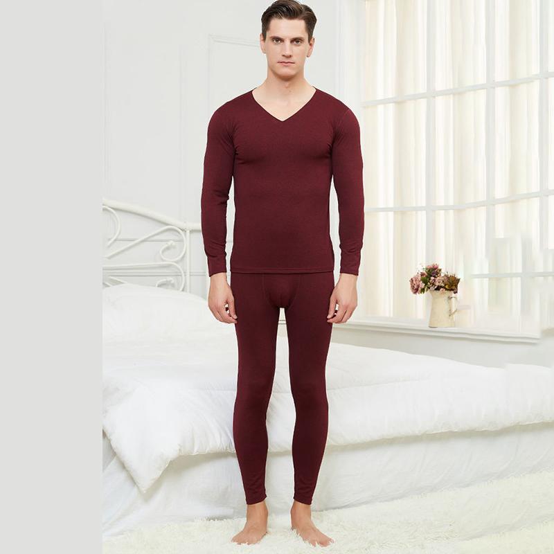 Men Winter Autumn Thermal Underwear Male Tight Suit Thicken Windproof Comfortable Soft Lining Long Sleeve High Elasticity Slim Seamless V-neck Clothes