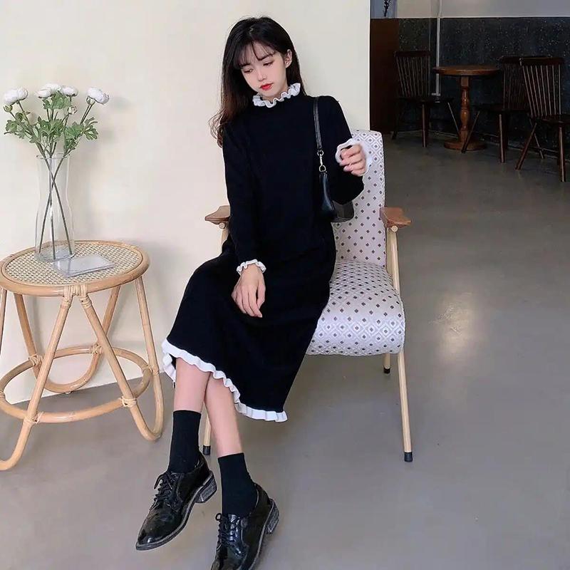 Autumn and Winter French Base Skirt with Mid-length Sweater Over The Knee Knitted Temperament Dress To Keep Warm and Comfortable