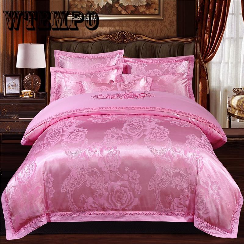 4pcs Luxury Tribute Silk Satin Jacquard Bedclothes Bedding Set Wedding Noble Palace  Queen/king Size Bedding  Set