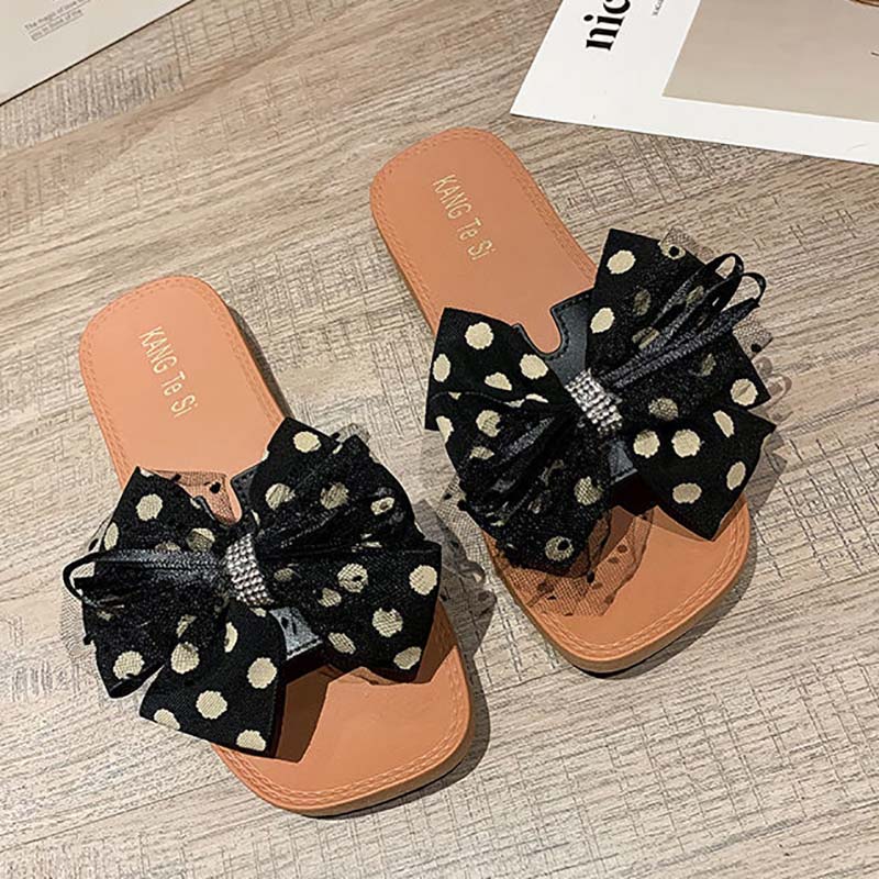 Summer New Style Flat Lace Bow Korean Female Sandals Student Versatile Non-slip Flip Flops