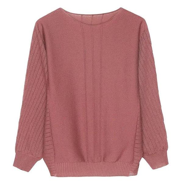 Women's Solid Color Round Neck Loose Versatile Casual Knitted Pullover Spring and Autumn Bat Sleeve Large Size Knitted Tops