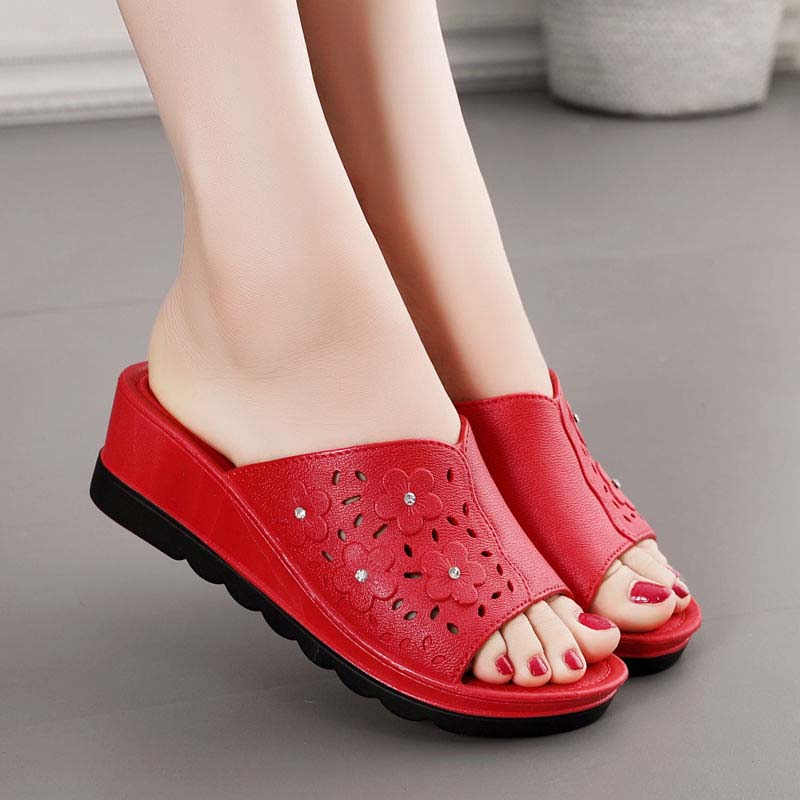 Sponge Cake All-match Thick-soled Slope with Sandals and Slippers Women's Summer Loose High-heel Shoes Fashion Women's Slippers Shoes One Size Smaller