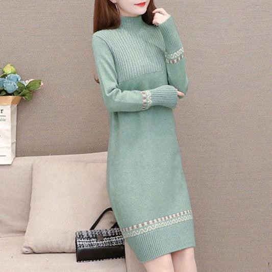 Autumn and Winter Long Sweater Long Sleeve Loose Knit Bottoming Shirt Fashion Simple Dress