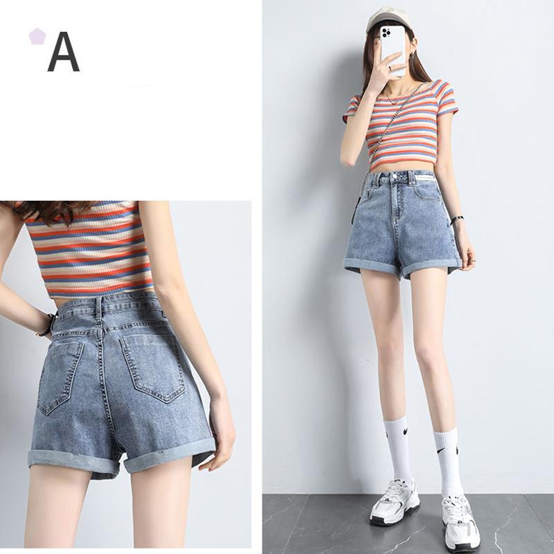 WTEMPO Denim Shorts Women Jeans Elastic Waist Loose Wide Leg A-line Thin Office Club Casual Party Dates Vocation