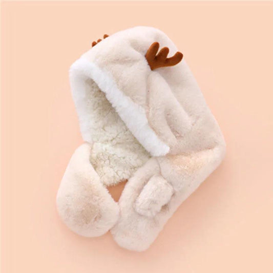 Autumn and Winter New Children's Antler Hat Scarf Integrated Plush Thickened Lovely Warm Hat Men's Treasure Women's Treasure Small Hat