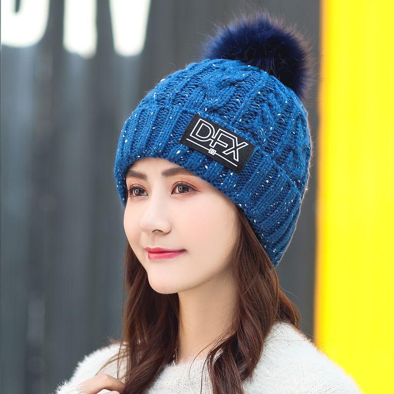 Women's Winter Hat Fur PomPoms Ball Knitted Hats Scarf Hat Set Winter Women Beanie Hat Skullies Cap