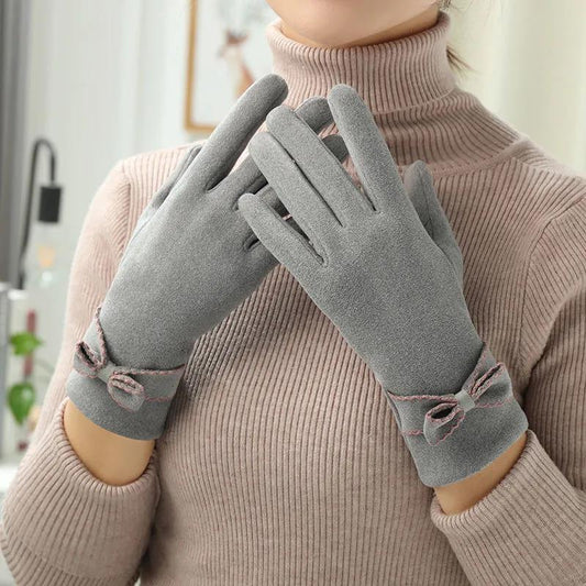 Gloves Women's Winter Cold-proof German Velvet Gloves Korean Fashion Bow Touch Screen Gloves