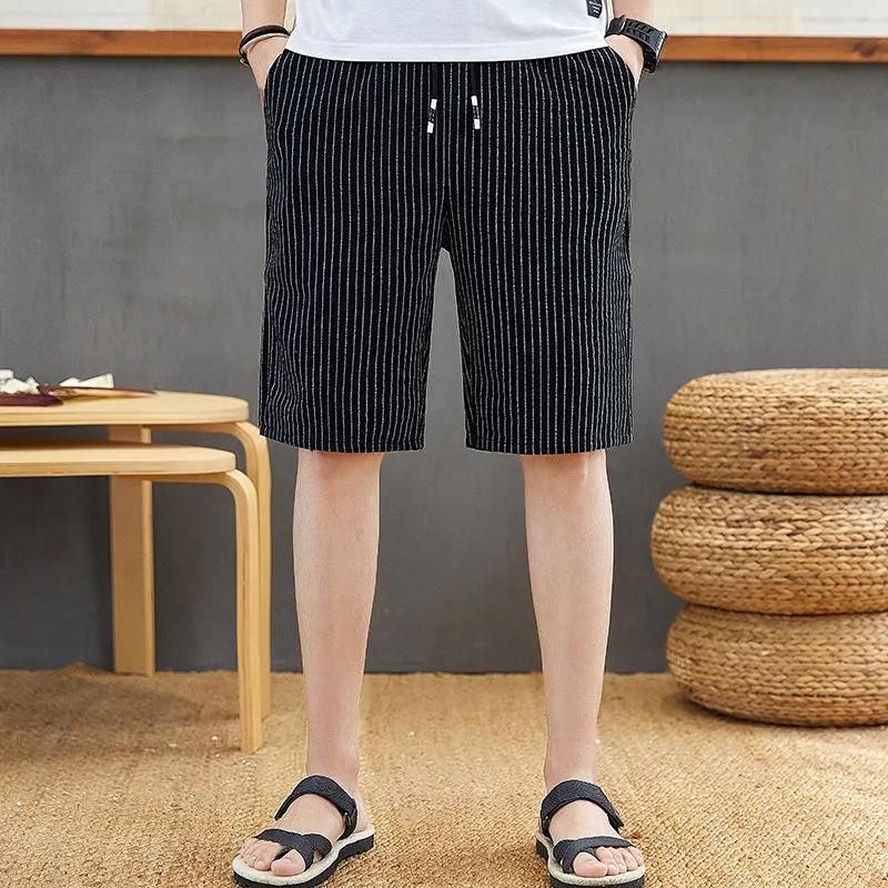 Summer Men's Cotton Five-point Pants Striped Shorts Men's Loose Sports Pants Men's Casual Shorts Men's Outer Wear