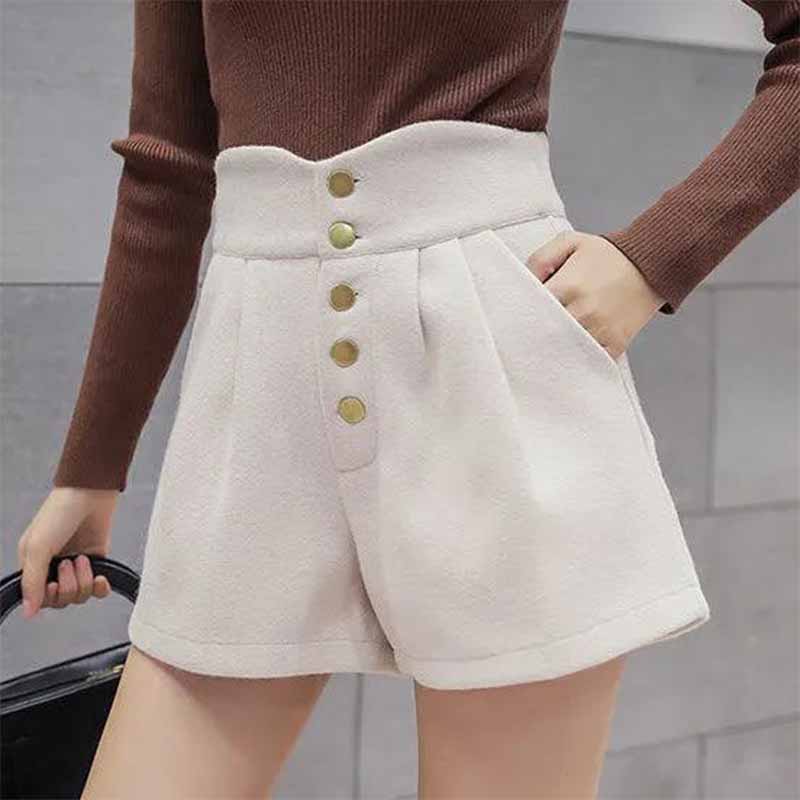 Woolen Shorts Women's Autumn and Winter Models High Waist A-line Wide-leg Loose Korean Casual Bottoming Boots Pants Outer Wear