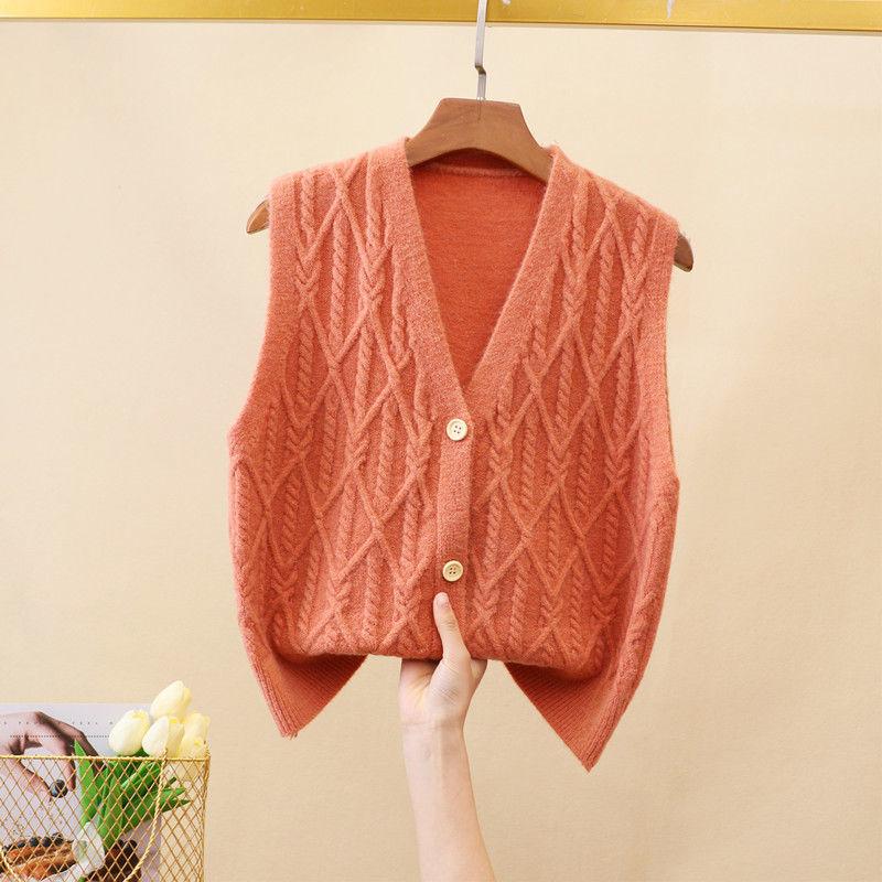 Sweater Vest Women Solid Autumn Winter All-match Leisure Outerwear Knitted V-Neck Sleeveless Female Elegant Chic Simple Harajuku