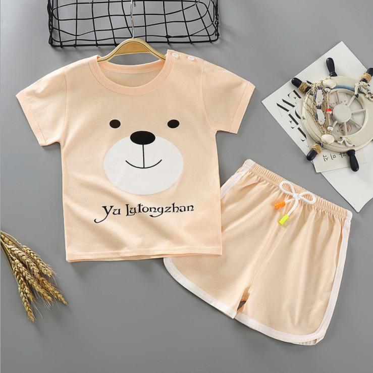 Children's Short Sleeve Suit Korean Style Printing Boys and Girls' T-shirt and Shorts Two Piece Set