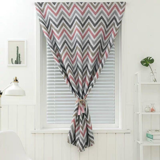 Nordic Style Striped Finished Product Velcro Blackout Curtain Bay Window Rental Room Dormitory Simple Curtain Sticker Type