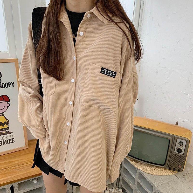 Autumn Korean Retro Corduroy Long-sleeved Loose Lazy Wind Mid-length Shirt Jacket Jacket Women