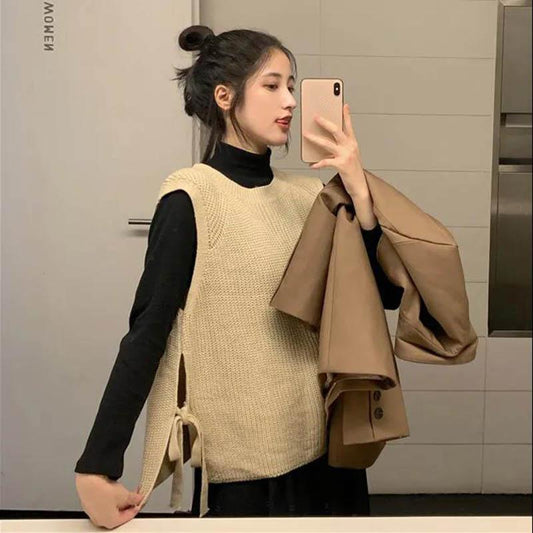 College Style Spring and Autumn Sweater Vest Female Round Neck Korean Version Loose Wild Thin Student Knit Sweater Vest Trend