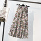 Summer Skirts Womens Plus Size Elastic High Waist Print Floral Long Pleated Skirt Chiffon Ruffles