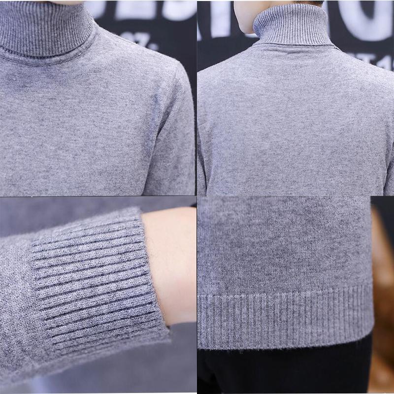 Warm Turtleneck Sweater Men Solid Knitted Mens Sweaters Casual Slim Pullover Male Double Collar Tops