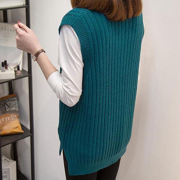 Loose Pullover Knit Vest, Short V-neck Sleeveless Sweater All-match Outer Wear