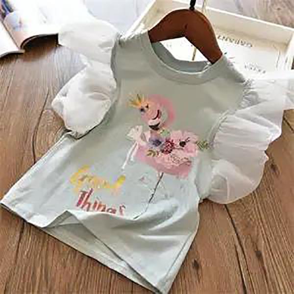 Girls Animal Print T Shirt Girl Tee Clothes Children Cartoon Top Kids Korean Style Solid Color Breathable Flamingo Loose T-shirt For Girl